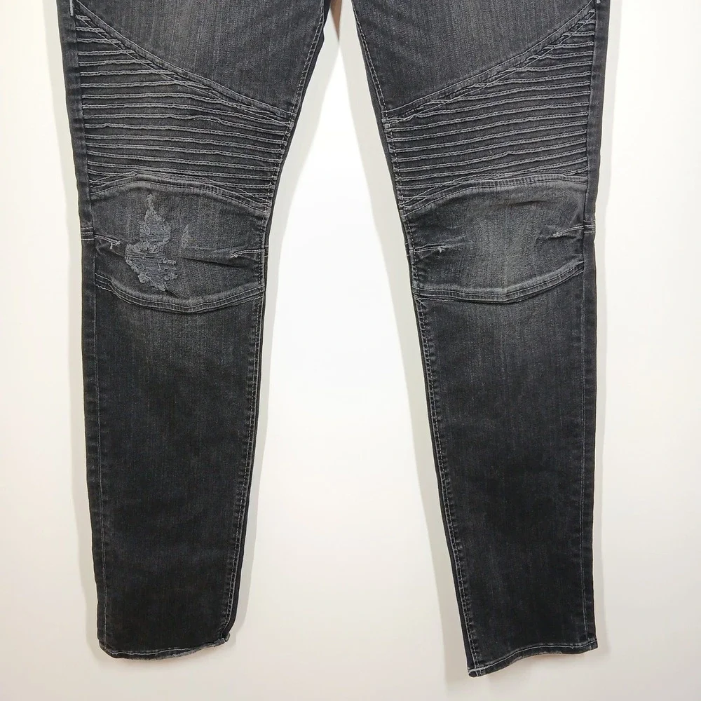 True Religion Rocco Jeans Men's 38 Black Distressed Moto Stretch Relaxed Skinny